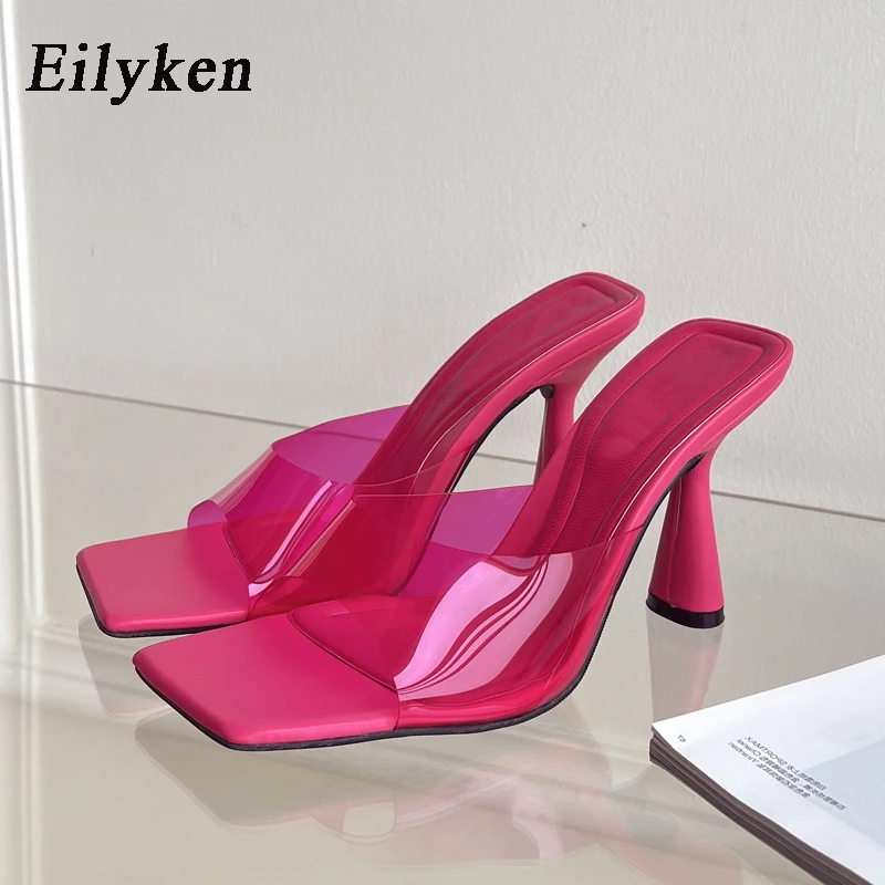 

Eilyken/Новые летние модные дизайнерские прозрачные женские шлепанцы из пвх; Модные женские модельные туфли на высоком квадратном каблуке; Вечерние тапочки шлепанцы