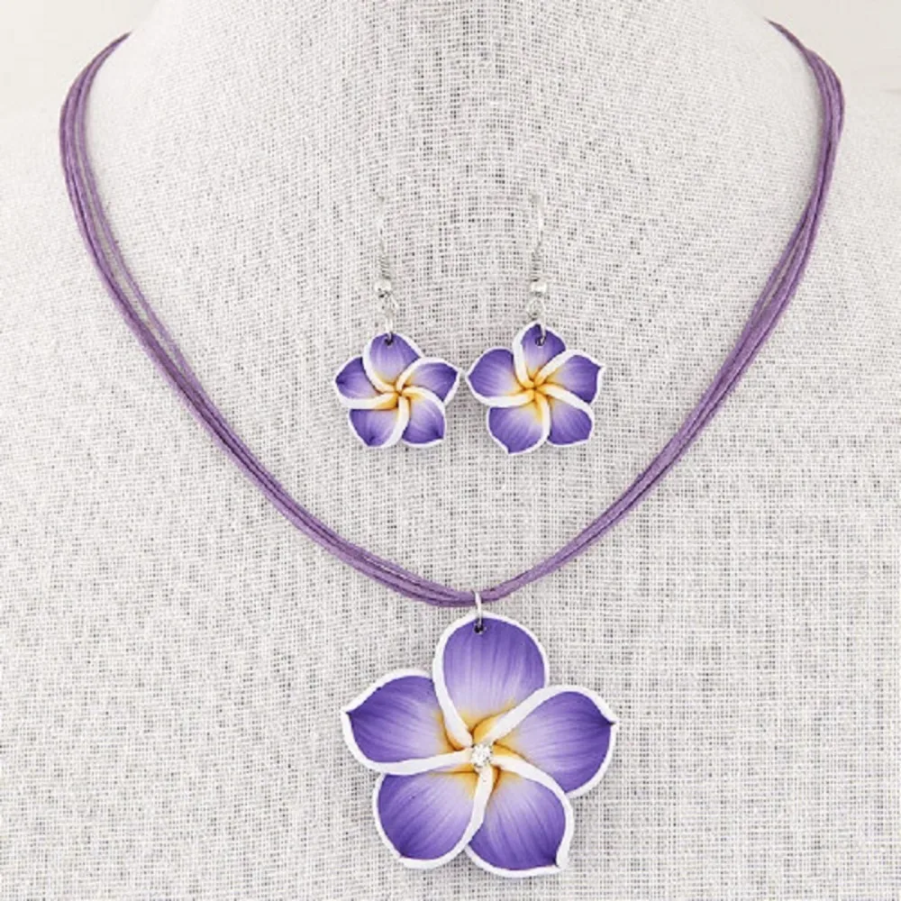 Boho Floral Pendant Necklace & Earrings Set] 1 Set Boho Vintage Floral Pendant Necklace and Earrings Set with Wax Rope Jewelry