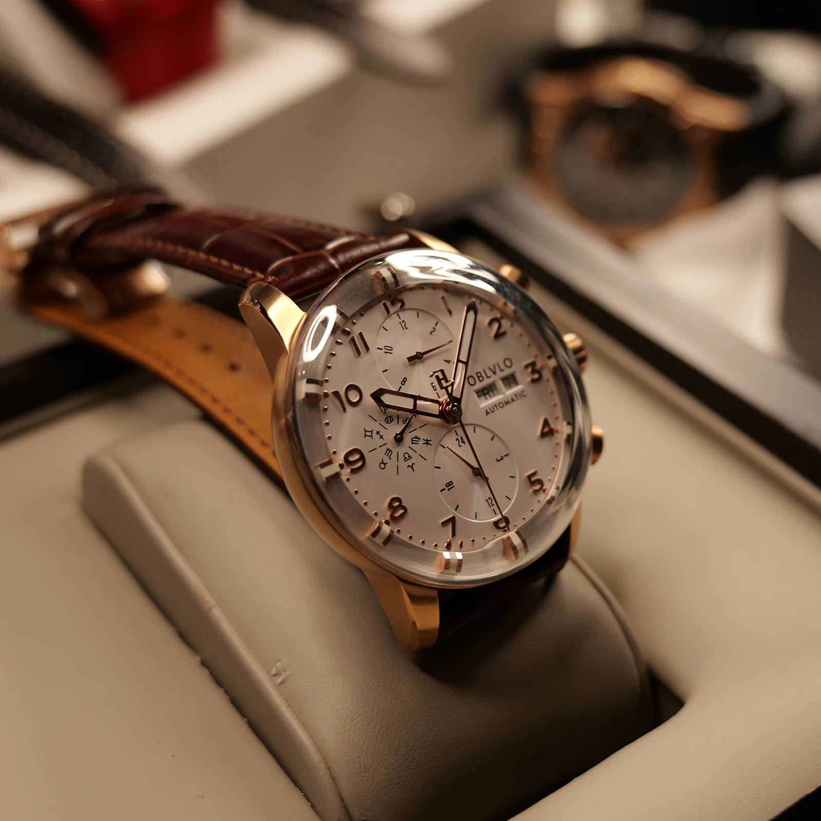OBLVLO IM-MUT Orologio Automatico Uomo Multifunzione – Meccanico Con Vetro Zaffiro, Cinturino In Pelle E Impermeabile 5 ATM - 4