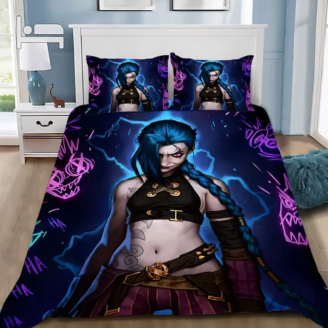 Hot Anime Arcane BeddingSet 3D Print LOL Jinx Adult Boy Girl Bedroom Decoration Duvet cover set Single Double Size Bed Linen 3