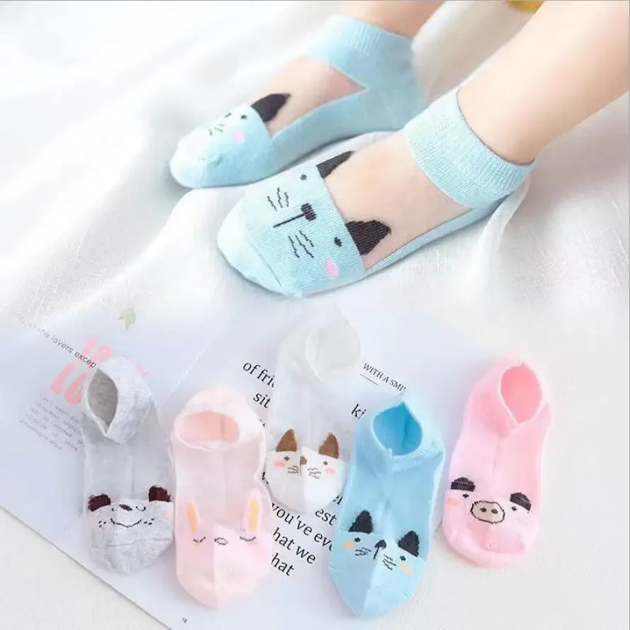 Cartoon Animal Mesh Cotton Socks for Babies and Toddlers - Pack of 5 Pairs