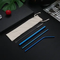 Vibrant Reusable Metal Straw Set with Cleaning Brush - 304 Stainless Steel Drinkware Accessory (Blue)