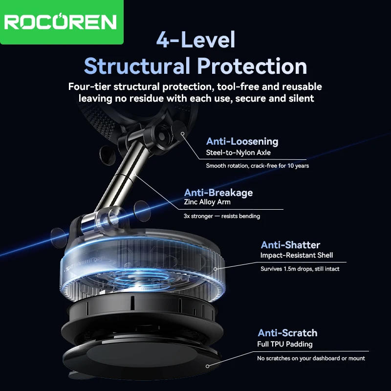로코렌 마그네틱 폰 홀더 진공 흡착식 차량용 폰 홀더 스탠드 360 ° 회전식 자석 홀더 자동차 액세서리 지지대