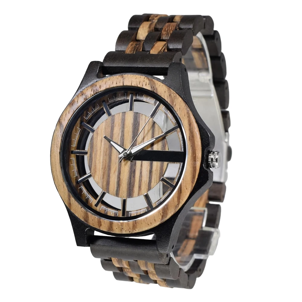 Men's Handmade Luminous Wooden Wrist Watch - Classic Analog Quartz Design