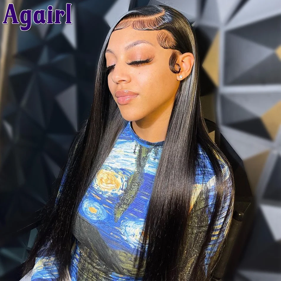 Highlight Sky Blue Straight Lace Frontal 13X4 13x6 Human Hair Wigs Brazilian Transparent  Lace Closure 4X4 5X5 Lace Front Wig