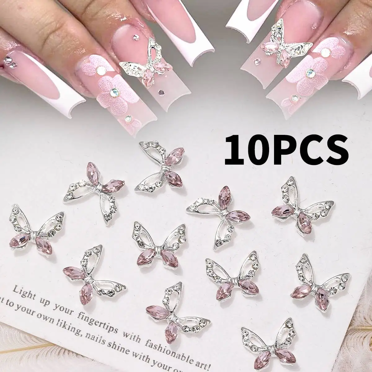 10PC 합금 나비 지르콘 네일 아트 라인스톤 3D 골드 실버 샤이니 다이아몬드..