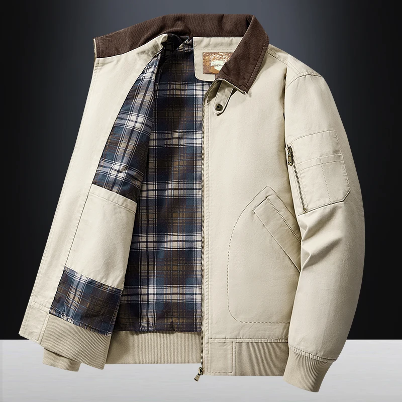 TRAF Men's Wash Jacket Jacket Multi-Pocket Cotton Middle-Aged And Elderly Stand Collar Overalls Jacket Men's Business Jacket 2