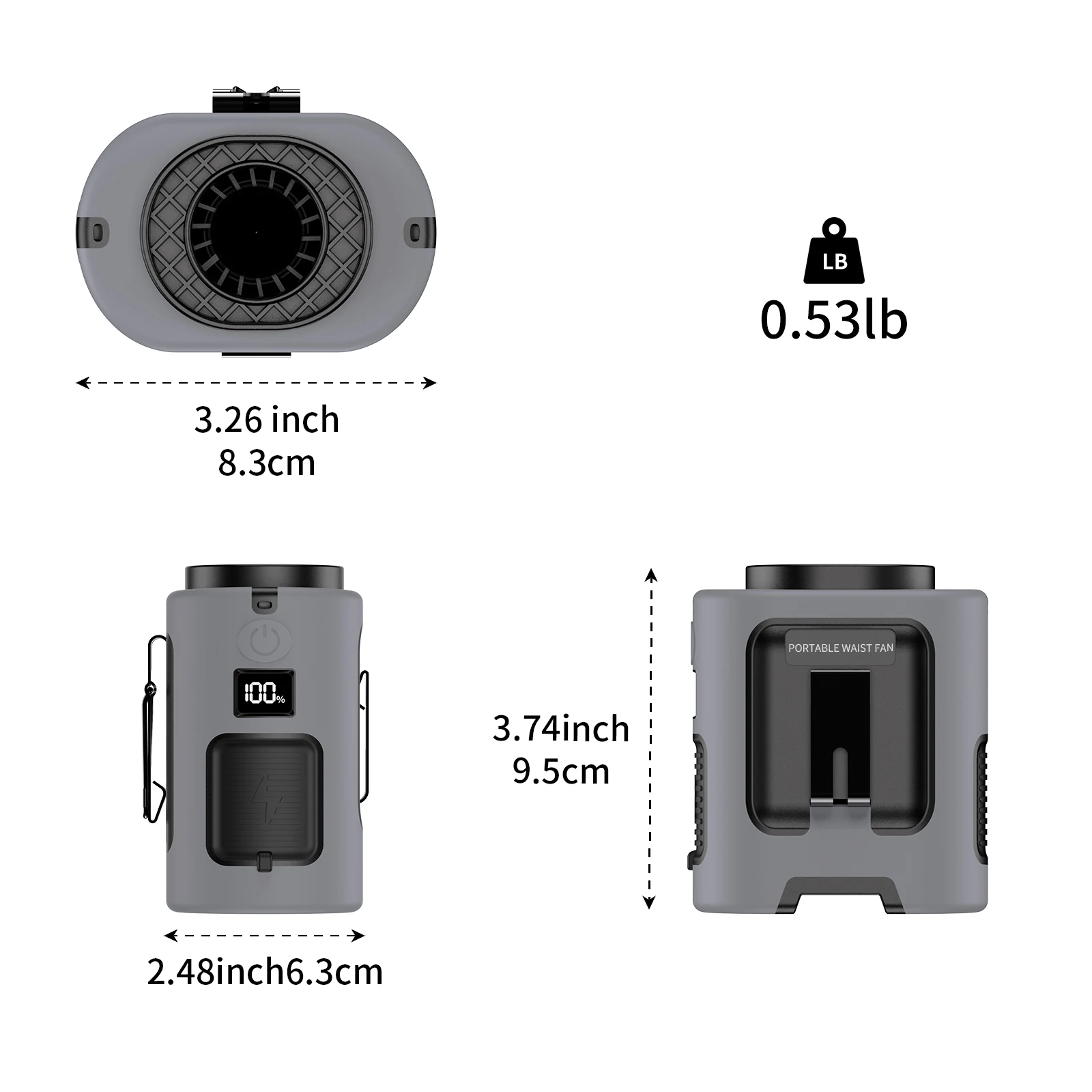 Mini Waist Fan 5000mAh Portable Hanging Neck Fan 13000RPM 4 Speeds Strong Wind with Power Bank LED Lighting for Outdoor Working