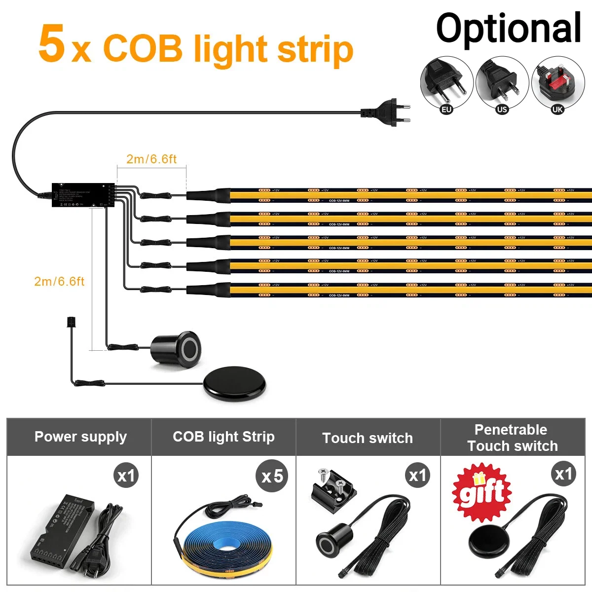 Enhanced LED Strip Light Kit with Touch and Motion Sensor Switches - Black PCB Board