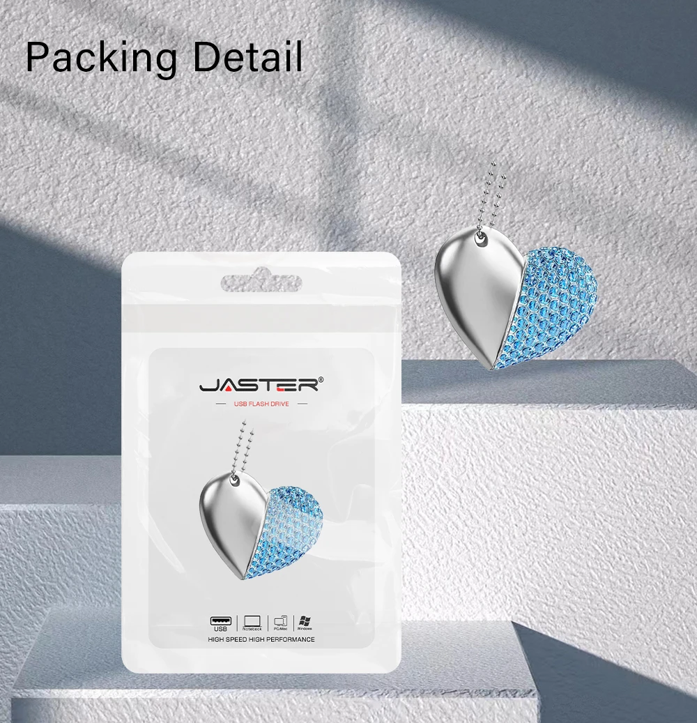 JASTER 인기 상품 크리스탈 하트 모양 USB 2.0 티어드라이브 외장 저장장치 4GB 16GB 32GB 64GB 외장 저장장치