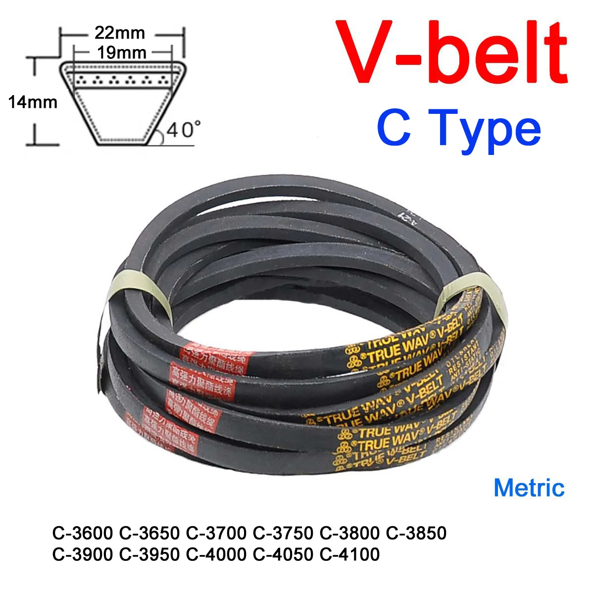 1Pc C Type V belt Pitch Length 3600 3650 3700 3750 3800 3850 3900 3950 4000 4050 4100mm for