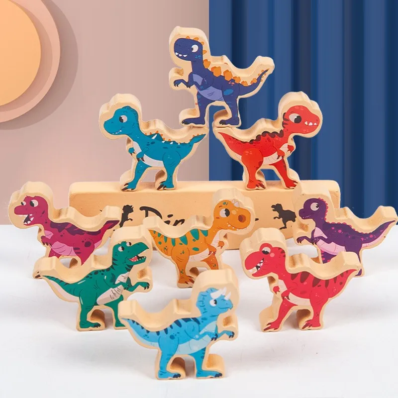 

Montessori Learning Sensory Toy Balance Tower Game For Kids Stacking Dinosaur Blocks Animal Wooden Toys Fine Motor Skill Toddler