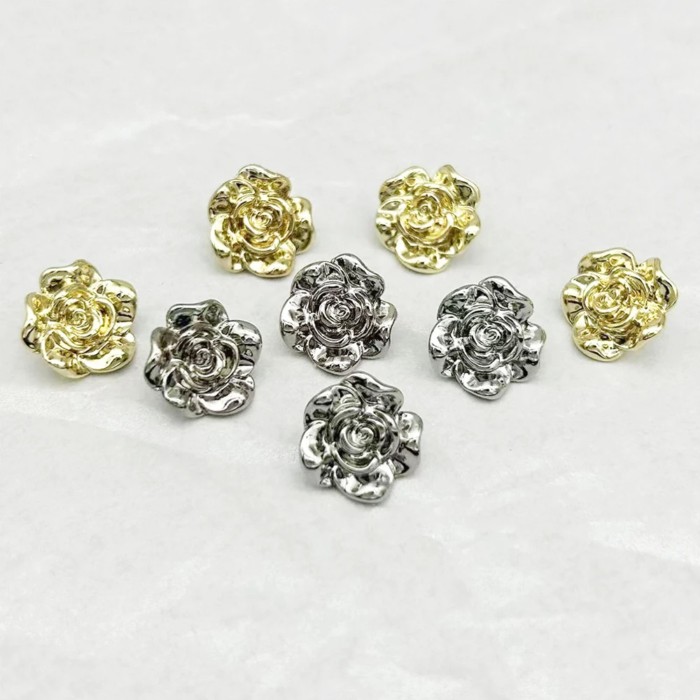 10pcs Luxury 3D Rose Metal Buttons for Dress/Handbag/Shirts/cardigans DIY, 11/14mm Small Buttons Gold Silver Sewing Accessories 3