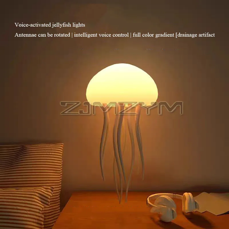 Voice Control Jellyfish Light USB Rechargeable Adjustable Color Changing LED Night Light Flexible Tentacles Bedside Lamp