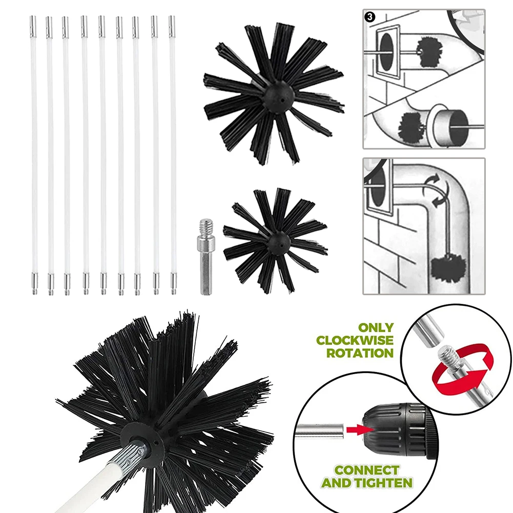 Chimney Sweep Set, Flue Sweeping Brush & Rod Kit, Chimney Brush, 100/150/200mm Brush Head, Pipe Fireplace Inner Wall Cleaning