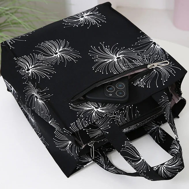 Vintage-Handtasche mit großem Fassungsvermögen und Lunchbox-Aufbewahrungstasche für Arbeit, Pendeln, Einkaufen, tragbare Mutter-Stoff-Einkaufstasche – Detail 7