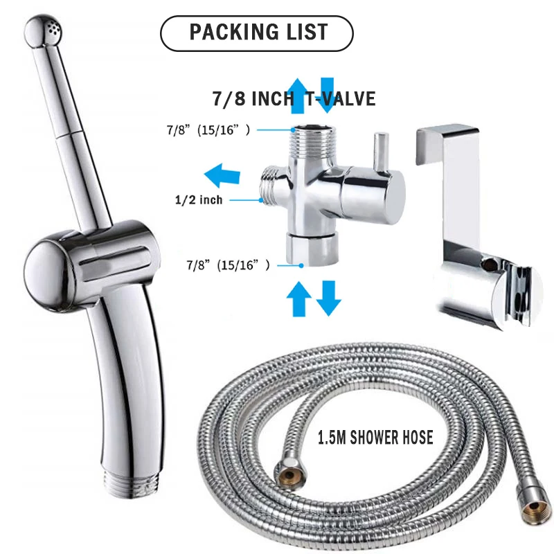 1/2inch 7/8 inch 1/4PCS Handheld Bidet Toilet Hand Faucet Sprayer Hanging Base Hook Head Hose Shower Adapter Diverter Set 5