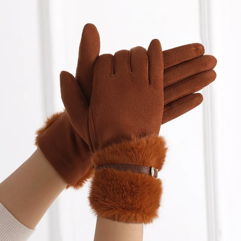 Women's Winter Gloves with Fleece Lining, Warm, Windproof, Cold-Resistant, Plush Decoration, Touchscreen Compatible, Suitable fo - 3