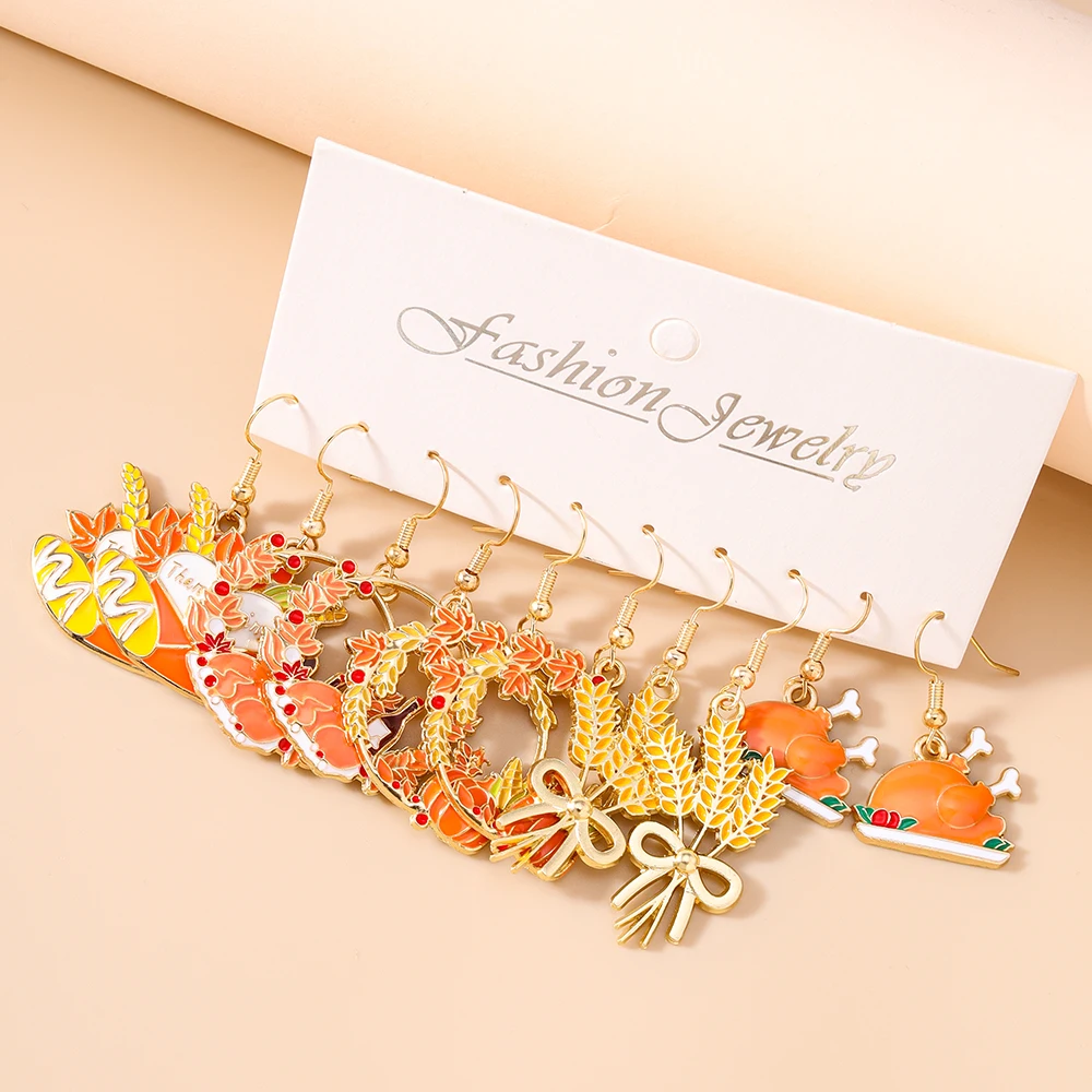 5 زوج/مجموعة الخريف مابل ليف القمح اليقطين انخفاض الأقراط للنساء الفتيات عيد الشكر مجوهرات هدايا