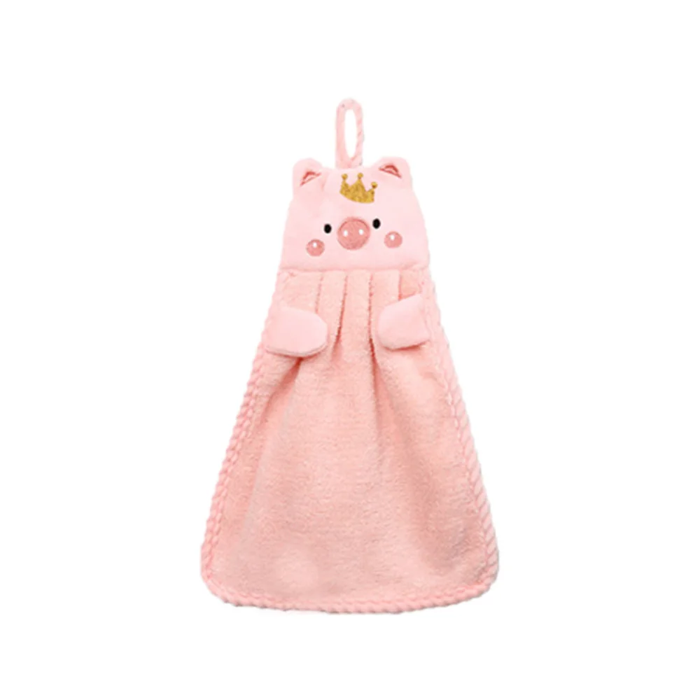 Kawaii Piggy Hand Towel Hangable Absorbent Hand Wiping Cloth Cartoon Crown Porket Soft Towel Kitchen Bathroom Supplies 1Pcs hand towels pocket towels