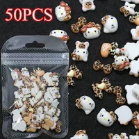 50pcs Mini Leopard Hello Kitty Nail Charms 3D Leopard Print Ribbon Bow DIY Accessorie Pochacco Fashion Sanrio Cartoon Nails Deco 1
