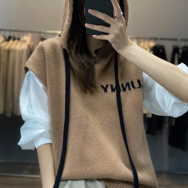 

Vest Women Vintage Sweater Chompas Para Mujer Pulls Roupas Femininas Knitted Hooded Solid Cashmere Winter Tops Suéteres Fashion