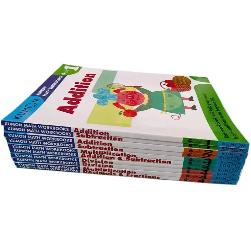10 Books Kumon Calculation Math Workbooks English Math Problems Exercises Teaching Books G1-G4 for Age 6-10 Years Old Books