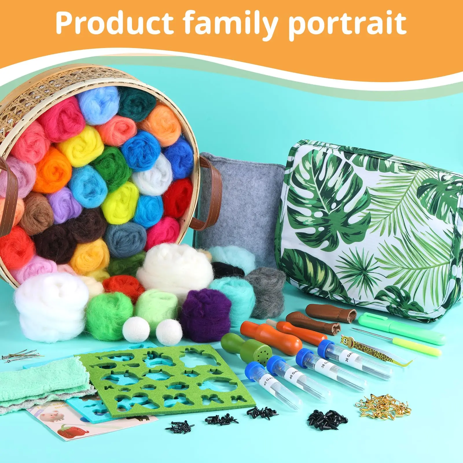 Needle Felting Kit 42 Colors Wool Roving Eyes Wool Felt Tools Instructions Handmade Toy DIY Craft, needle felting kit,wool felting kit,needle felting painting kit