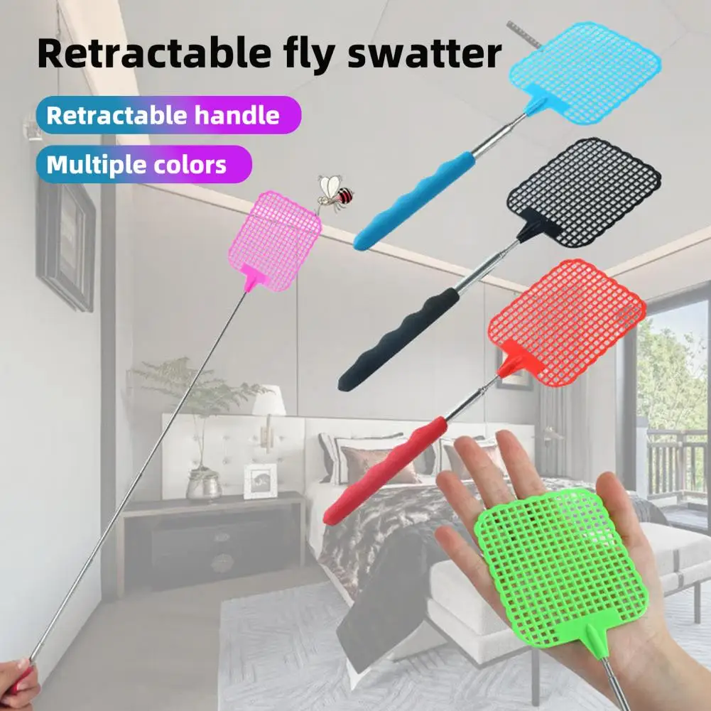 26.5-73cm Extendable Fly Swatter Stainless Steel Telescopic Handle Insect Swatter Mosquito Control Swatter For Insects Camping