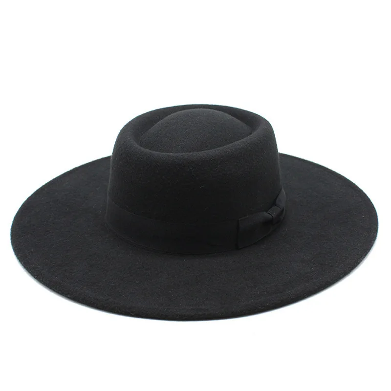 9,5 cm breiter Krempe, flacher Hut, Boater-Hut, Damen-Pokr-Pie-Hut, Filz-Fedora-Hüte mit Schleife, Kirche, Hochzeitskappe – Detail 13
