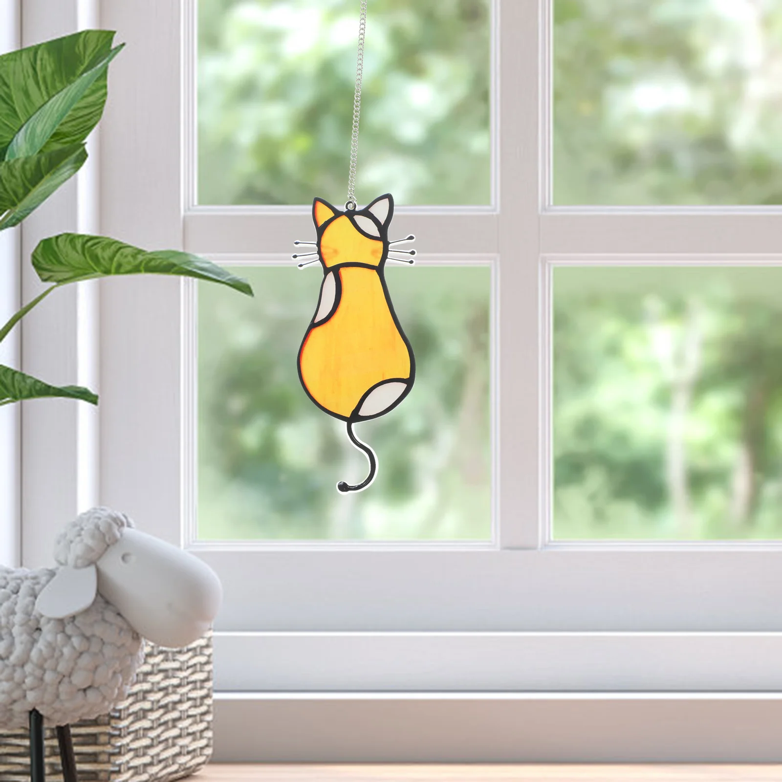 

Искусственное витражное окно, подвесное украшение для окна, декоративная панель, украшение для дома, стены, сада, украшение кошки, влюбленной