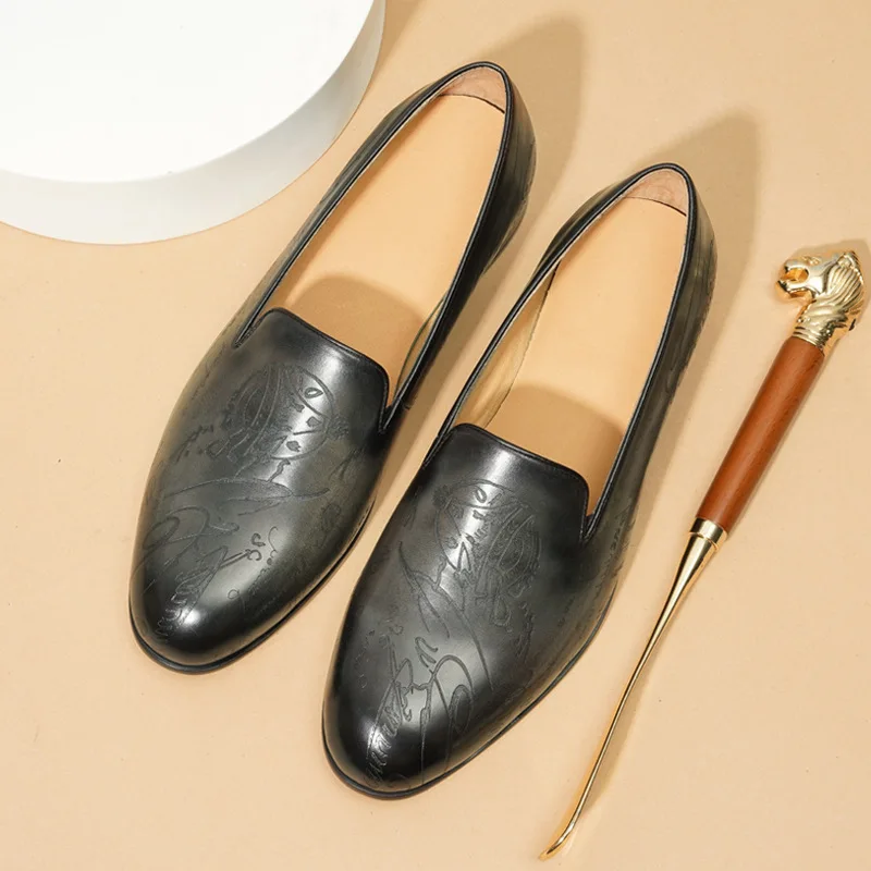 Vintage Mens Dress Shoes Loafers Luxury Genuine Leather Summer Brand Designer Slip on Wedding Business Social Shoes Slip On