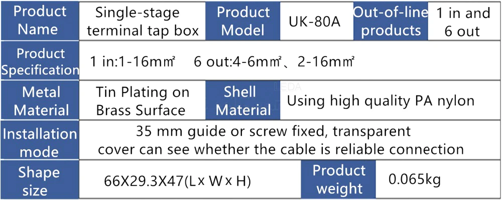 Description Picture 4 of item1Pcs Terminal Block UKK80A Din Rail 1 in Many Out Distribution Box Universal Electric Wire Connector Red Yellow Blue Green