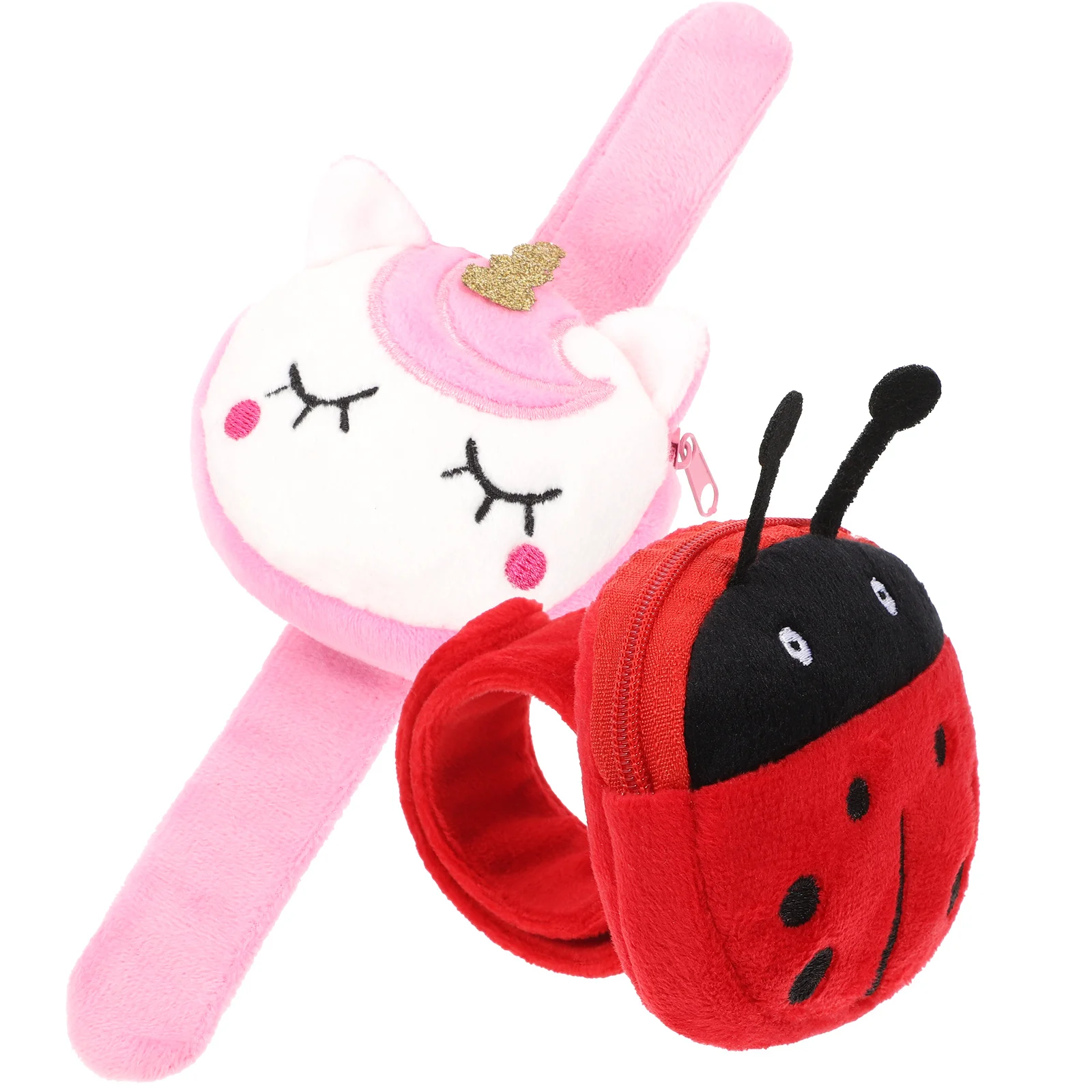 Animal Slap Bracelet Coin Purse Ladybug Plush Stuffed Animal Hugger Snap Wristband Wallet Kids Birthday Party Gifts