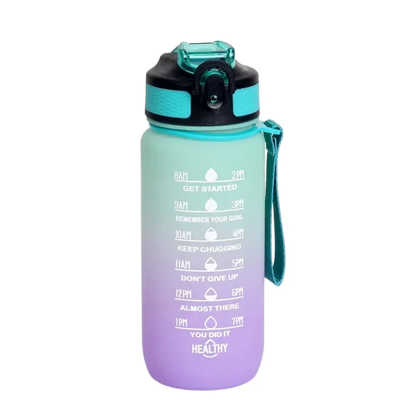 600ml Leakproof Motivational Water Bottle with Time Marker and Straw - Frosted Gradient Finish