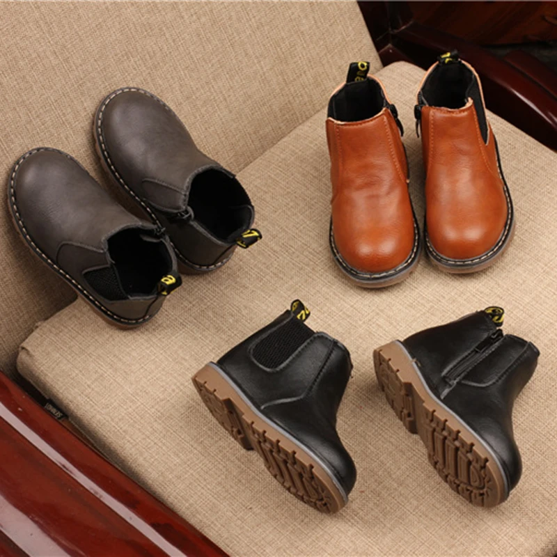 Autumn Winter All-match Short Boots Soft Sole Waterproof Children's Leather Ankle Boots Girl Boy