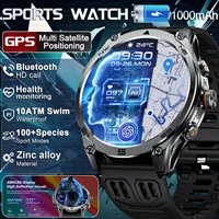 Montre connectée militaire ultra GPS 2026 avec batterie 1000 mAh, étanche 10 ATM, boussole, lampe de poche, suivi sportif, appels HD pour hommes 1