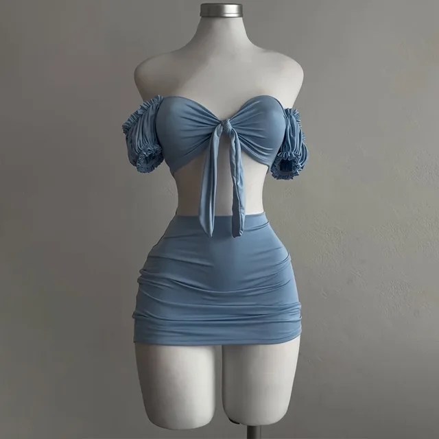 Carly Puff Sleeve Strapless Skirt Set 1