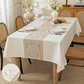 Battilo Vintage Rectangle Tablecloth Linen Table Cover Waterproof Stain Resistant Table Cloths for Dining Table Kitchen Decor 1
