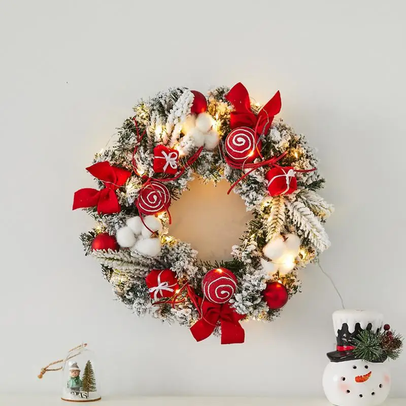 LED Lighted Snowy Christmas Wreath Decoration
