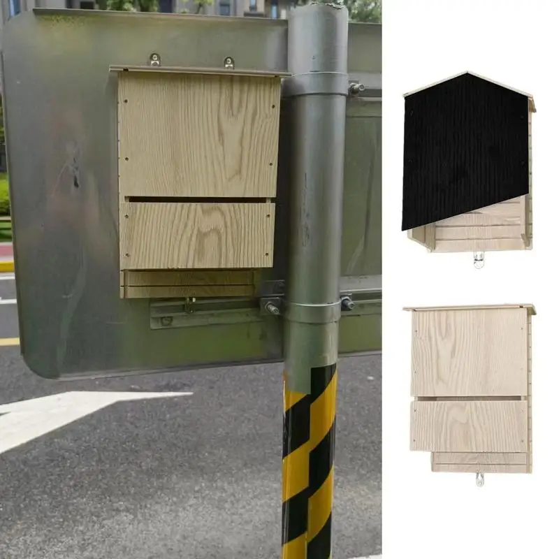 Outside Bat Habitat House Wooden Bat Shelter Reusable Wooden Bat Nest For Hibernation Bat Box House Wooden Decor For Garden 2