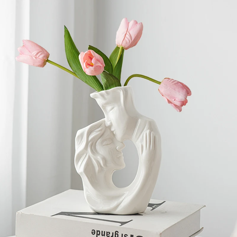 

Белая керамическая ваза для лица в скандинавском стиле, Современная ваза для гостиной, креативная домашняя Цветочная композиция