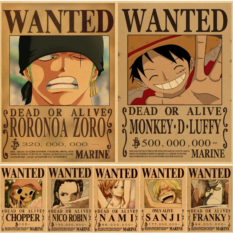 Hot Luffy Action Figure Wanted Poster Craft Print Wall Sticker Vintage  Japanese Anime Stickers One Piece Wallpaper Paintings - AliExpress