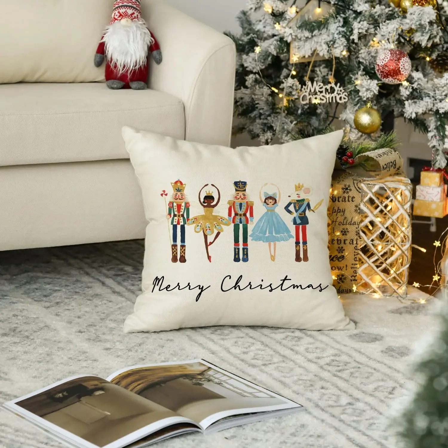Description Picture 4 of itemMerry Christmas Nutcracker Throw Pillow Cover 18x18 Inch Winter Holiday Party Cushion Case Home Decoration for Sofa Couch Bed