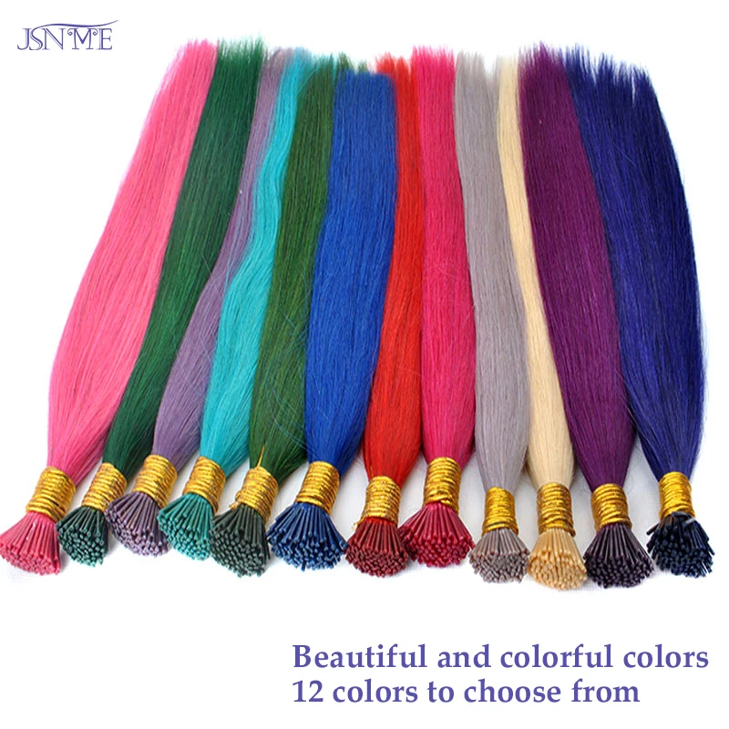 Jsnme I Tip Kleur Hair Extensions Natuurlijke Echte Menselijke Fusie Blauw Paars Roze 613 Kleur 20 