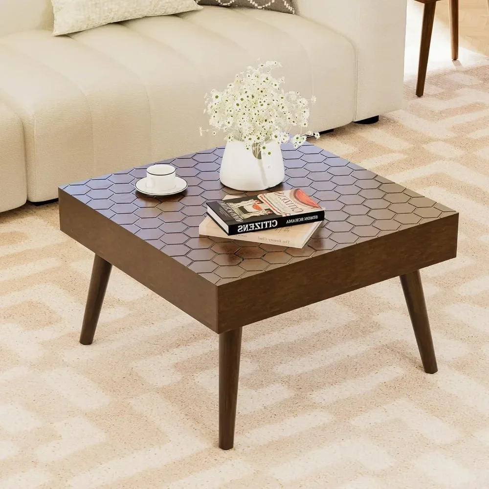 Nesting Coffee Tables w Wood Grain Finish, 2 Pieces Living Room Tea Table Sets w Wood Legs, Round Coffee Table Sets wit