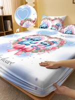 1 cartoon cute Stitch pattern digital printed frosted Fitted Sheet,bedroom printed bed cover,bedding(No pillowcase) 1