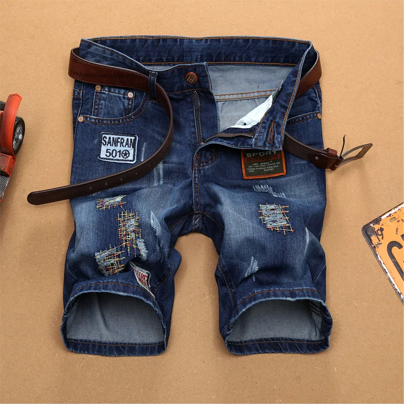 Denim Summer Jeans Shorts New Fashion Mens Ripped Short Jeans 90% Cotton Shorts Breathable Male Size 28-38