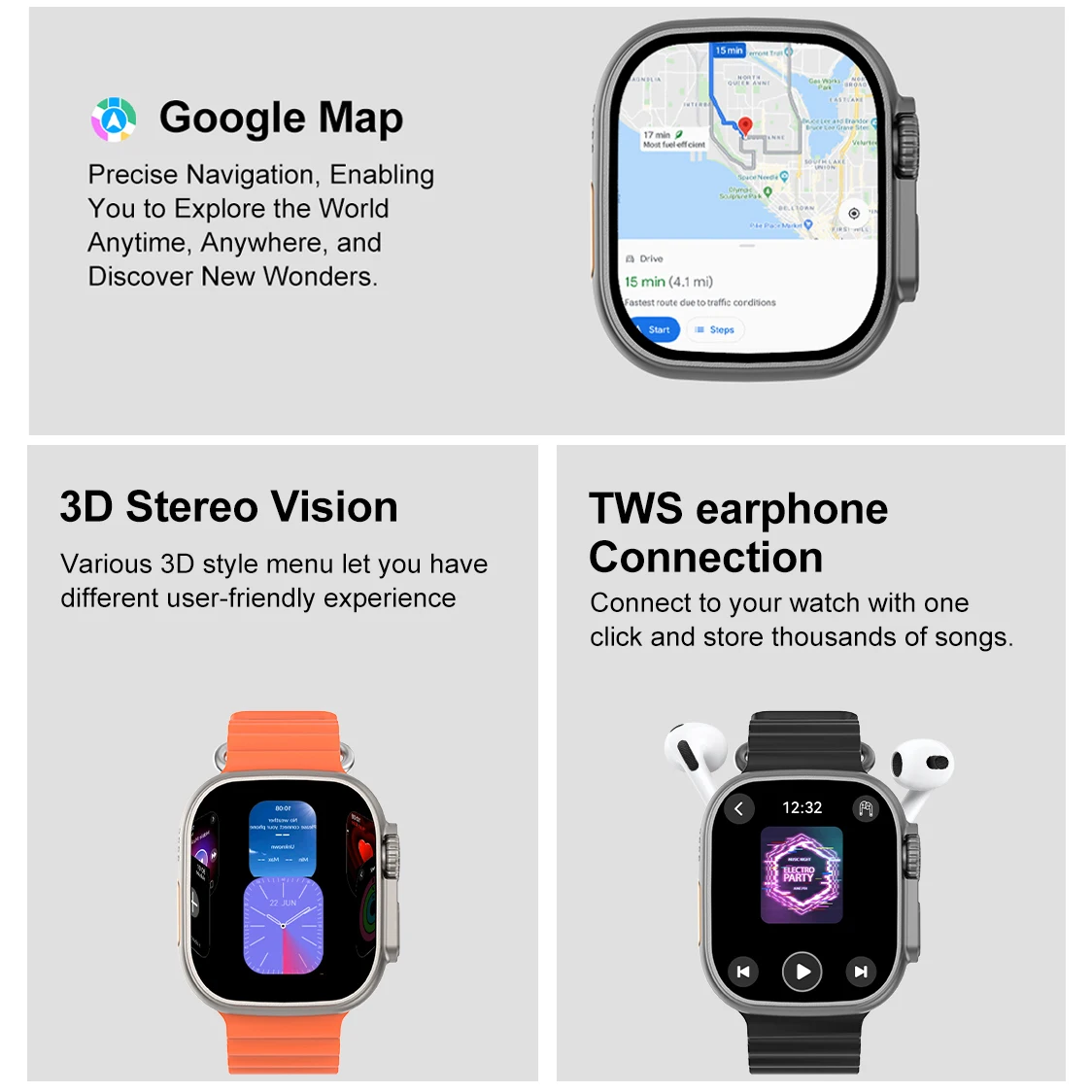 DT Ultra 3 Smartwatch Amoled Screen 4GB MP3 MP4 Player Bluetooth Network Sharing APP Store ChatGPT Smart AI Watch Man Sportwatch 4