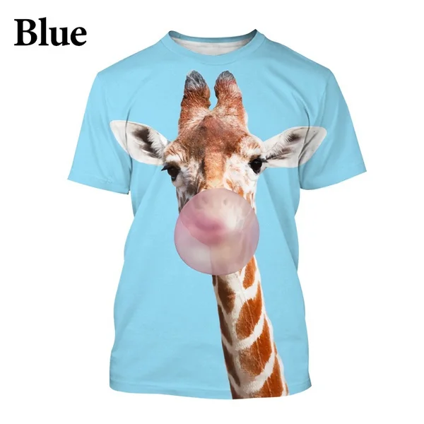Maglietta Donna Estiva Stampa 3D Giraffa, Scollo A V, Manica Corta, Oversize, Taglie S-5XL